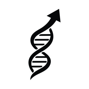 DNA helix with upward arrow symbolizing growth and progress in science and medicine isolated on white background