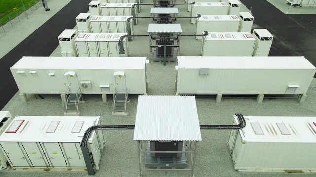 Modern industrial battery energy storage system station providing backup power and supporting renewable energy integration