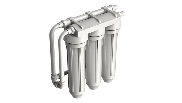 Three stage water filter system with clear cartridges and white housing
