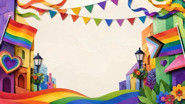 pride street decoration background background with copy space, Collage Art style