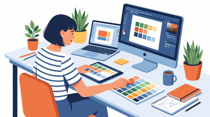 Naklejka premium Graphic Designer Selecting Colors for Brand Identity