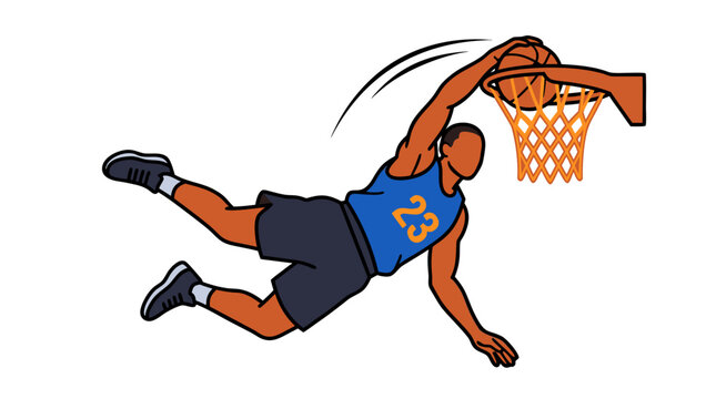 Basketball Player Slam Dunking Ball into Hoop