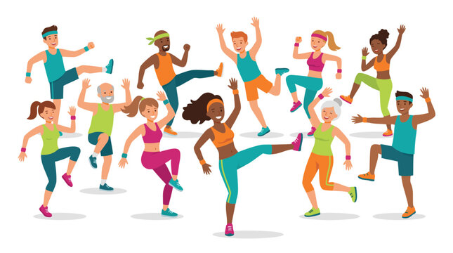 Group of Diverse People Doing Energetic Zumba Dance