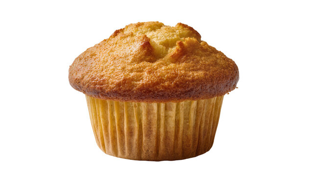 Golden brown muffin with textured top in paper liner