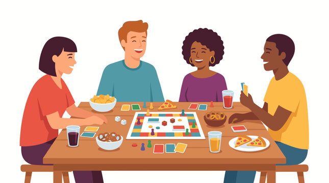 Family Playing Board Game around Dining Table