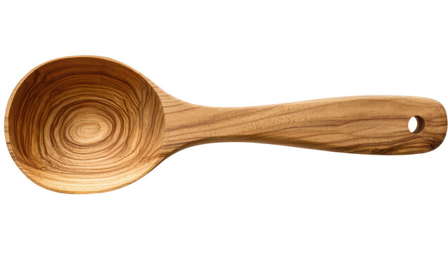 Olive wood serving spoon with swirling grain pattern