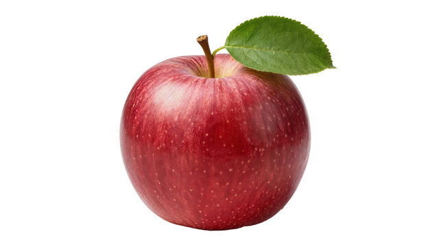 Red apple with green leaf and stem