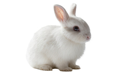 Fototapeta premium Fluffy white baby rabbit with pink nose, isolated on transparent background