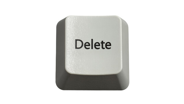 Single white Delete key from a computer keyboard, isolated on transparent background