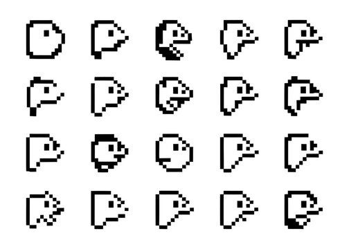 Set of vintage pixel art mouse cursor and hand pointer icons for retro ui systems.