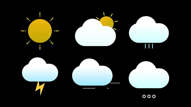 Weather Icon Set Animation Loop in 4K &ndash; Modern Climate UI Stock Video Asset