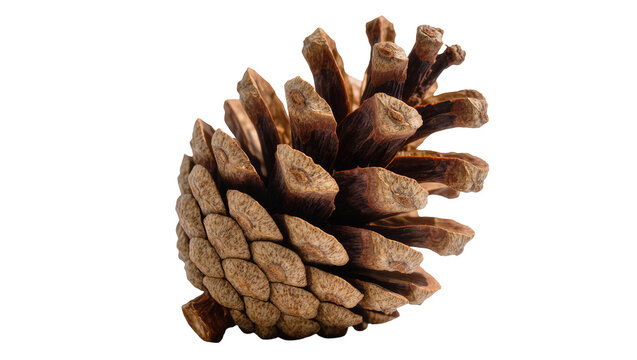 Brown pine cone with textured scales and woody scales, isolated on transparent background
