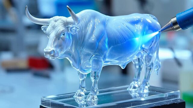 Nano-Sculpting: Femtosecond Laser 3D Printing Creating Bull Sculpture