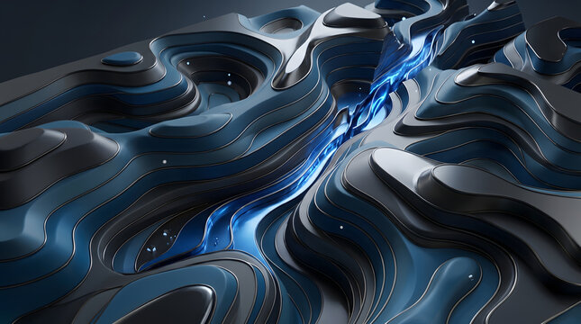 Modern Abstract 3D Metal Topography Dynamic Contour Map