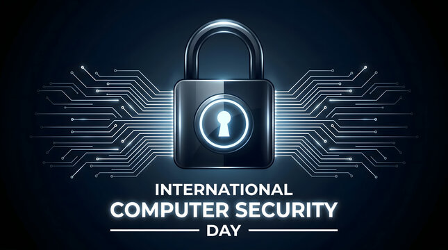 International Computer Security Day with padlock and circuit board