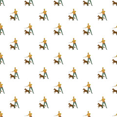 Fototapeta premium Hunter with a dog and rifle creating a repeating seamless pattern