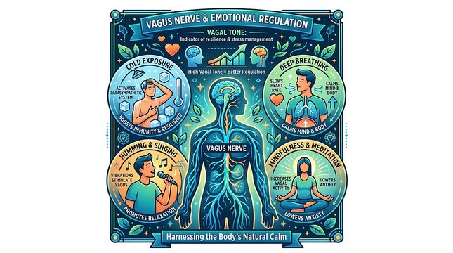 Vagus nerve and emotional regulation techniques infographic guide