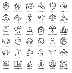 Fototapeta premium Child Protection, Social Safety, and Awareness Campaign Icons