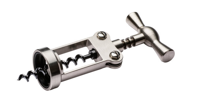 Metal corkscrew with black spiral worm and T-shaped handle