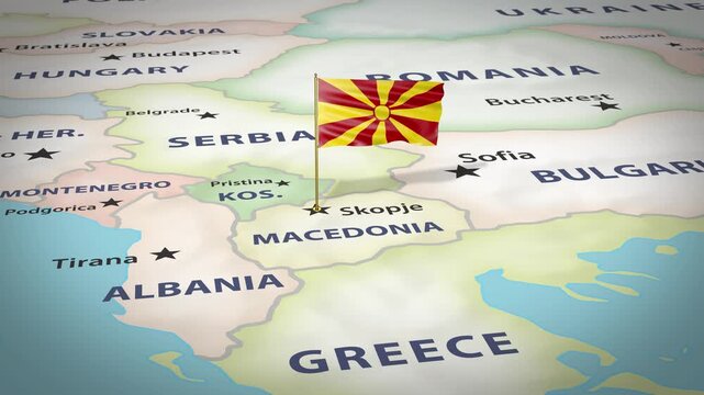 North Macedonia Map Flag 4K Loop