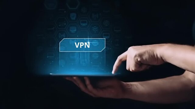 Hands interacting with virtual private network.