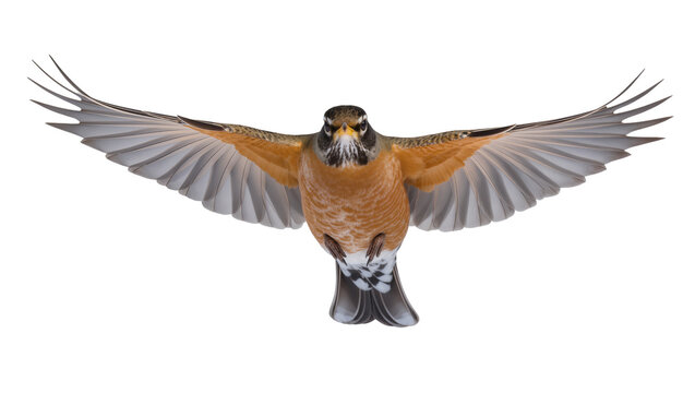 American Robin bird in flight, wings spread wide