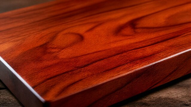A smooth, polished slab of padauk wood with beautiful grain and warm luster.