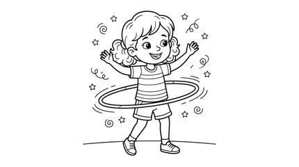 A happy child is playing with a hula hoop and having fun © Kersane