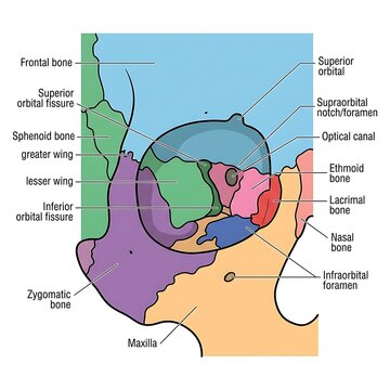Detailed anatomical diagram of human skull orbit bones.