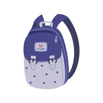 Colorful school backpack for books and stationery supplies for students. Travel children backpack. Cartoon vector illustration for back to school, education, family, travel concept.