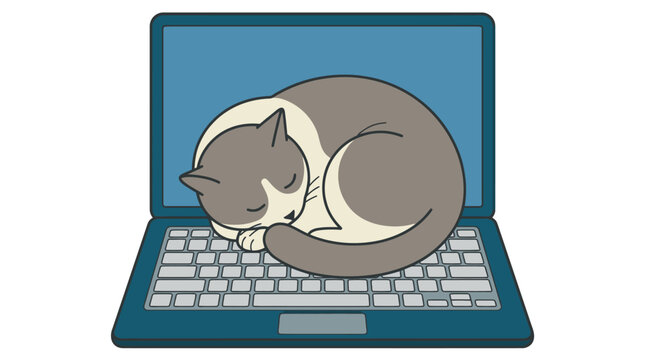 A domestic animal is sleeping curled up on a portable computer keyboard