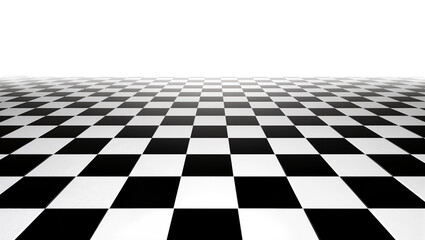 Naklejka premium Black and white checkered floor receding into darkness, isolated on transparent background