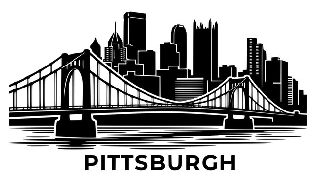 Pittsburgh city skyline with a bridge vector graphic illustration