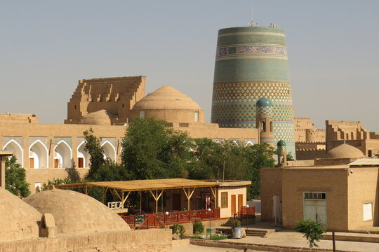 Kaltaminor, the unfinished minaret. (1852-1855) in Ichan Kala. Historic city of Khiva. Uzbekistan. World Heritage Site.