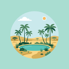 Fototapeta premium A flat vector illustration of a desert oasis