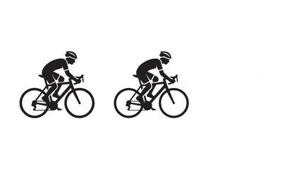 Fototapeta premium Cyclist Silhouettes Riding Bicycles Side By Side On White Background For Sports Concepts