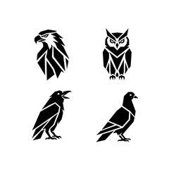 Obraz premium Eagle, owl, raven, and pigeon minimalist geometric bird vector set
