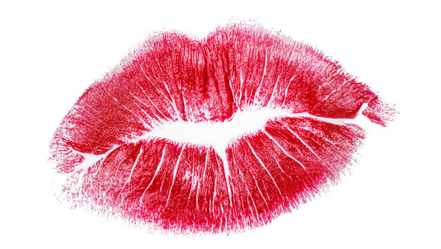 Red lipstick kiss mark imprint, isolated on transparent background