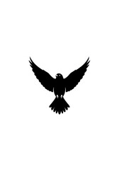 Obraz premium Black Bird Silhouette in Flight with Spread Wings Isolated on White Background for Logo or Graphic Design