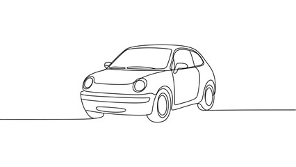 Naklejka premium Continuous one line drawing of compact modern car in minimalist outline style, elegant automobile illustration representing transportation, mobility, travel and automotive design 