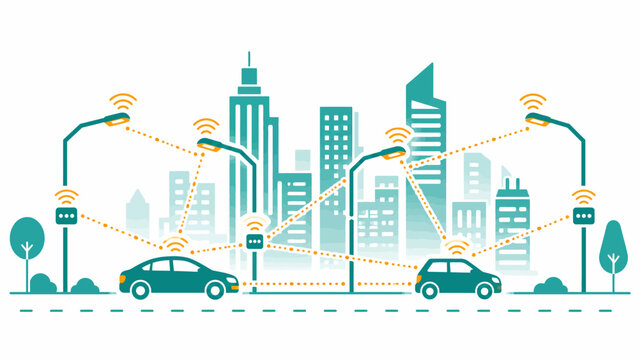 Smart city network infrastructure with autonomous connected cars communicating via V2X technology and intelligent streetlights