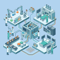 Fototapeta premium Isometric vector illustration of a modern medical laboratory