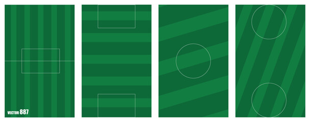 Set of four different abstract football pitch patterns with green lawn texture background.eps © Ai Gallerybd