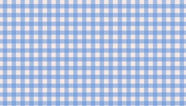 Light blue gingham check seamless pattern and classic cornflower plaid tablecloth background. A checkered picnic texture for coastal summer dining, nautical baby showers, retro country kitchen decor.