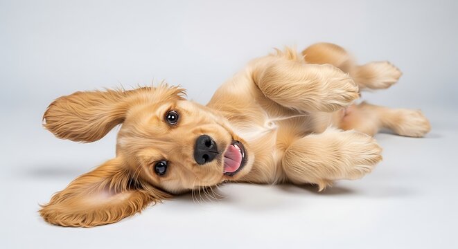 Cute Light Brown Plush Dog Toy Lying on Side with Tongue Out in Bright Indoor Setting