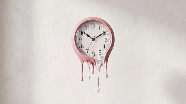 Melting Pink Analog Clock Floating in Mid Air Concept