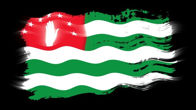 Waving torn Abkhazia flag grunge brush burn light leaks, transparent background alpha channel loop full HD