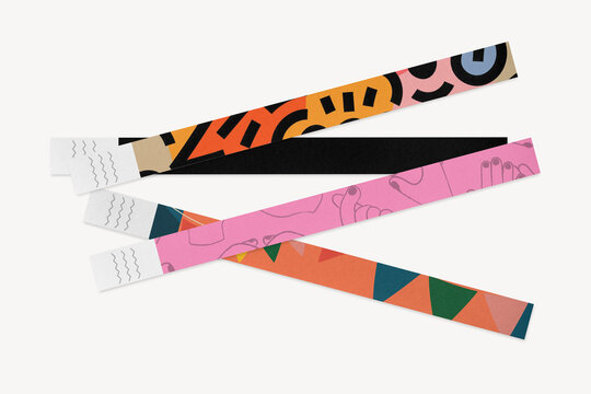 Colorful tyvek wristband flat lay