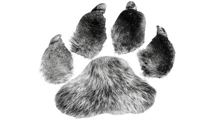 Obraz premium Realistic furry animal paw print texture symbol representing wildlife tracking pet identity nature mark on white background