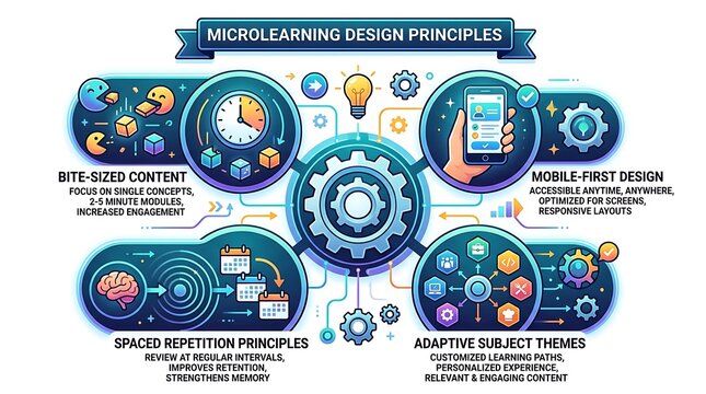 Microlearning design principles infographic for educational strategy